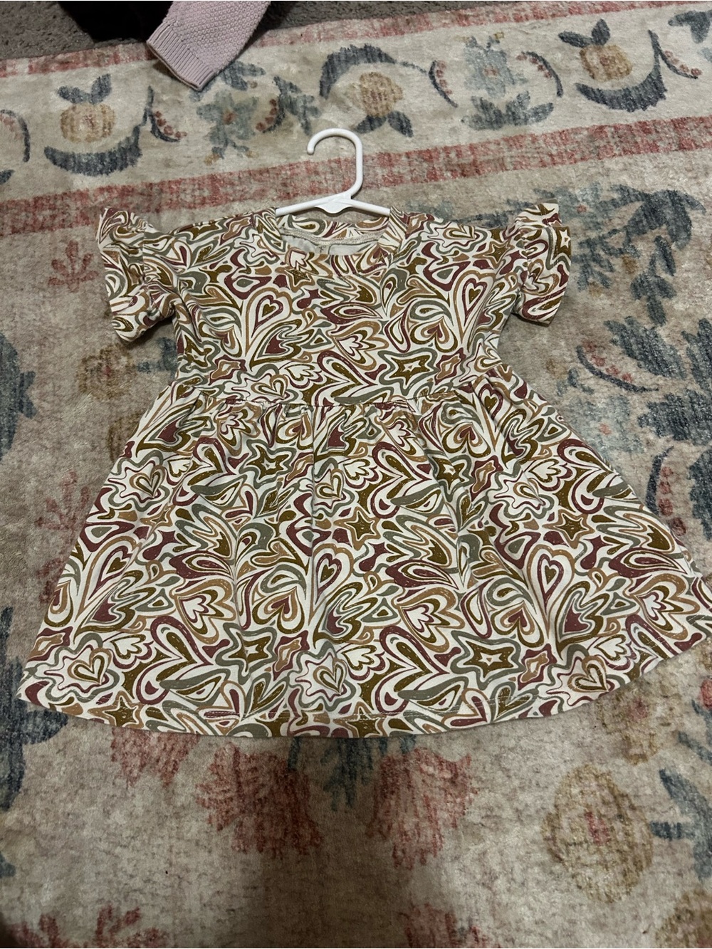 Rylee + Cru Olive, Brown & Cream Heart-Print Twirl Dress